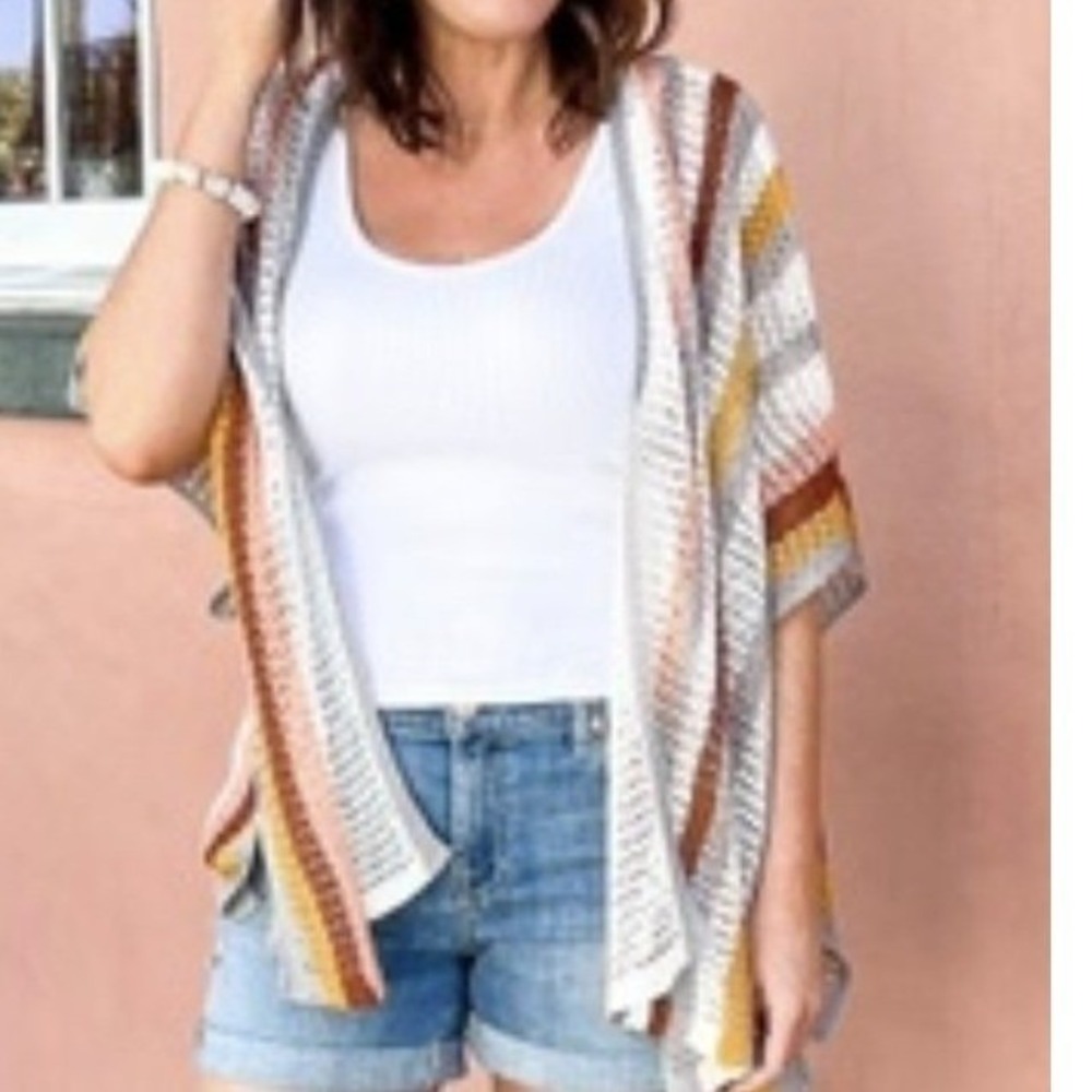 Womens Striped Knit Kimono Cardigan Lightweight Open Front One Size